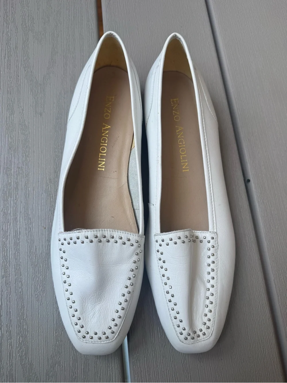Enzo Angiolini Marusso White Leather Studded Loafers Women’s 10.5M